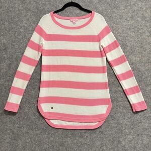 Lilly Pulitzer Sweater Womens Size Small Pink White Striped Crewneck Knit Raglan